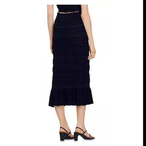 Sandro Black Crochet Ruffled Midi Skirt Size 8 NWT - Picture 2 of 5